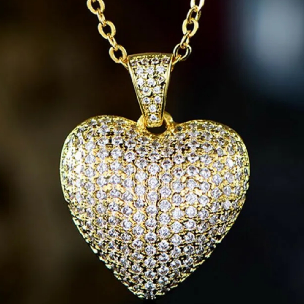 14 Karat Gold Sterling Puffed Heart With White Topaz 22-In Chain 72$